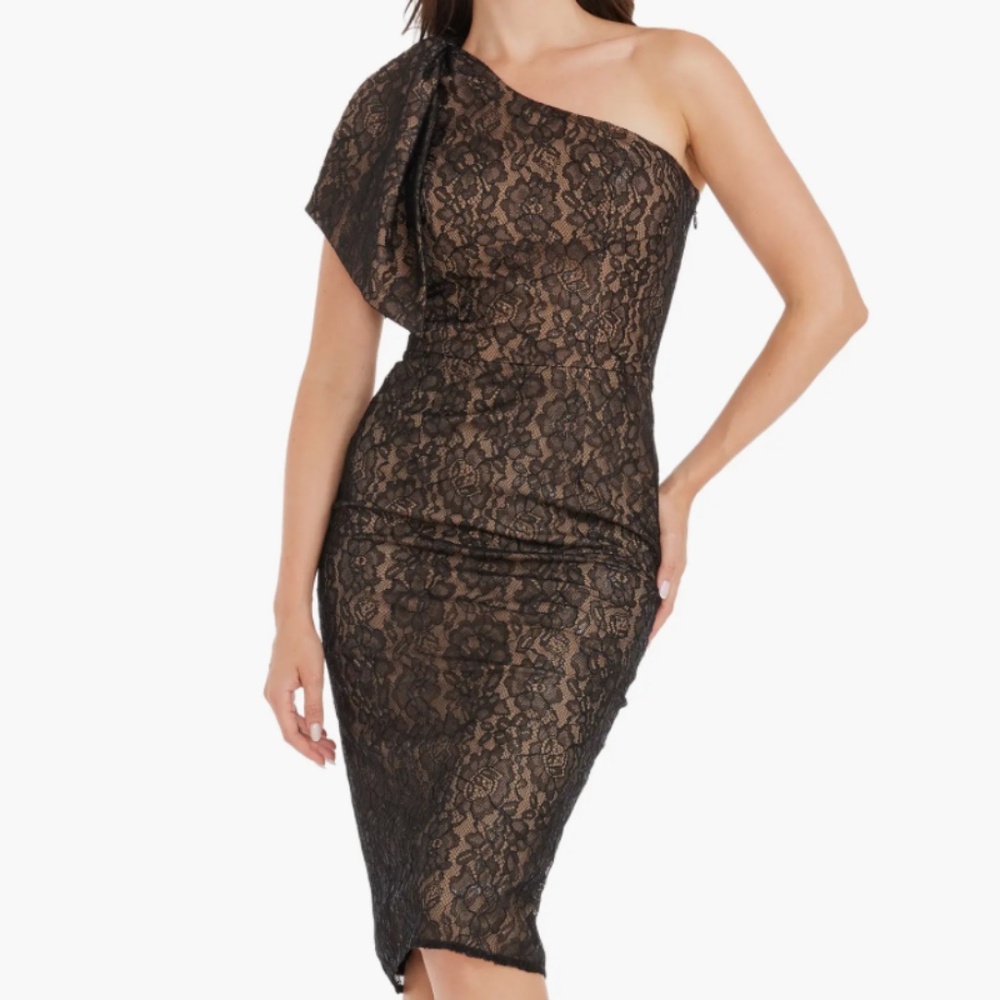 Dress The Population - Tiffany One-Shoulder Lace Midi Dress